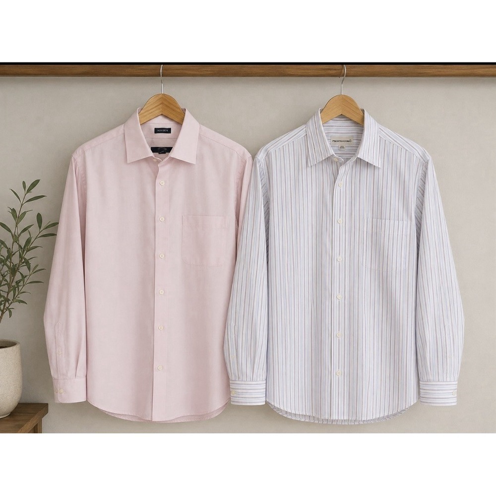Pronto UOMO Lot Of 2 Men's Dress Shirts LS Preppy Business Office 17.5 32/33 XL